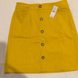 LOFT Yellow Button-Front A-Line Skirt
